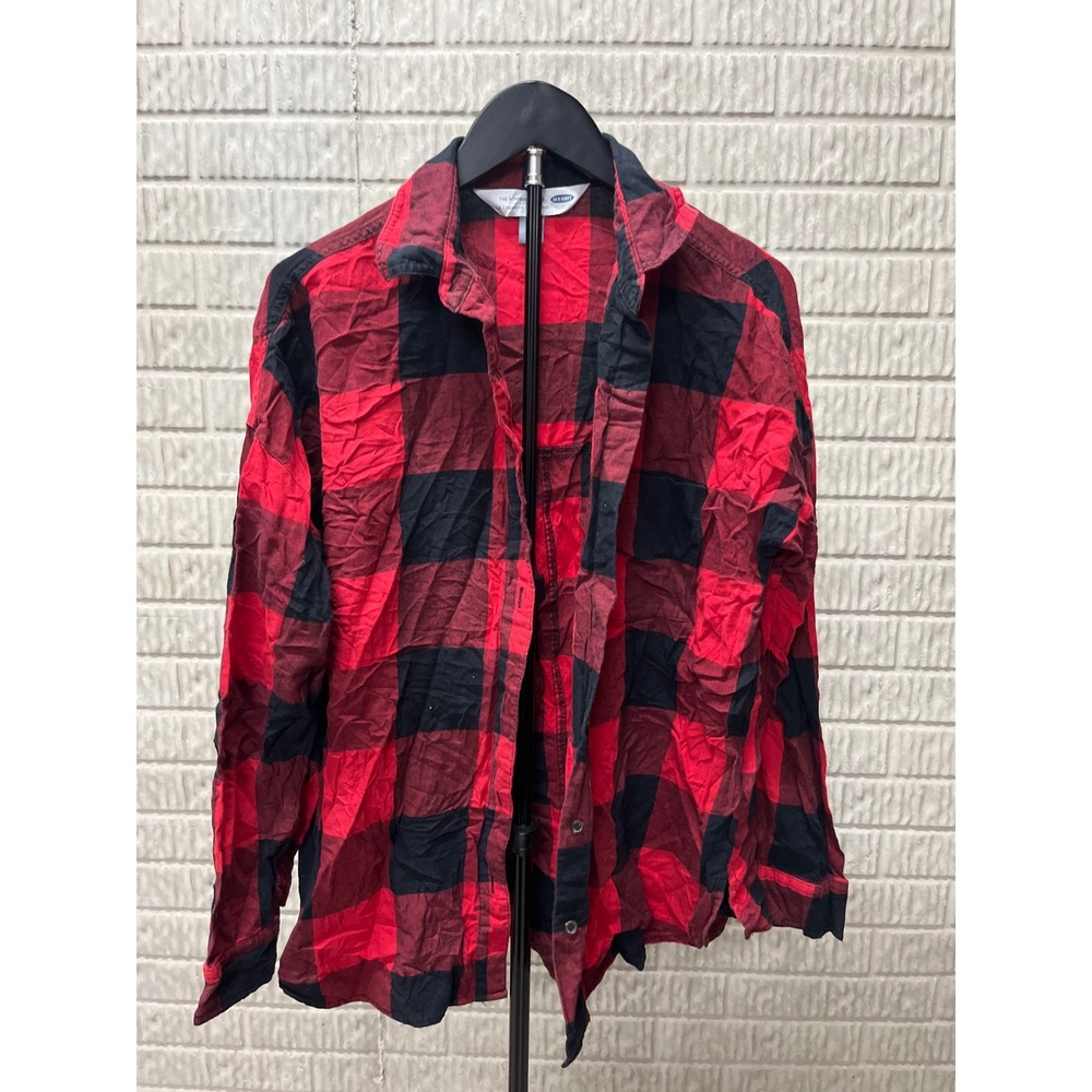 Old Navy Red Black Plaid‎ Boyfriend Shirt Long Sleeve Button Up Size L